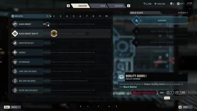 Interact to open the Den Upgrades menu