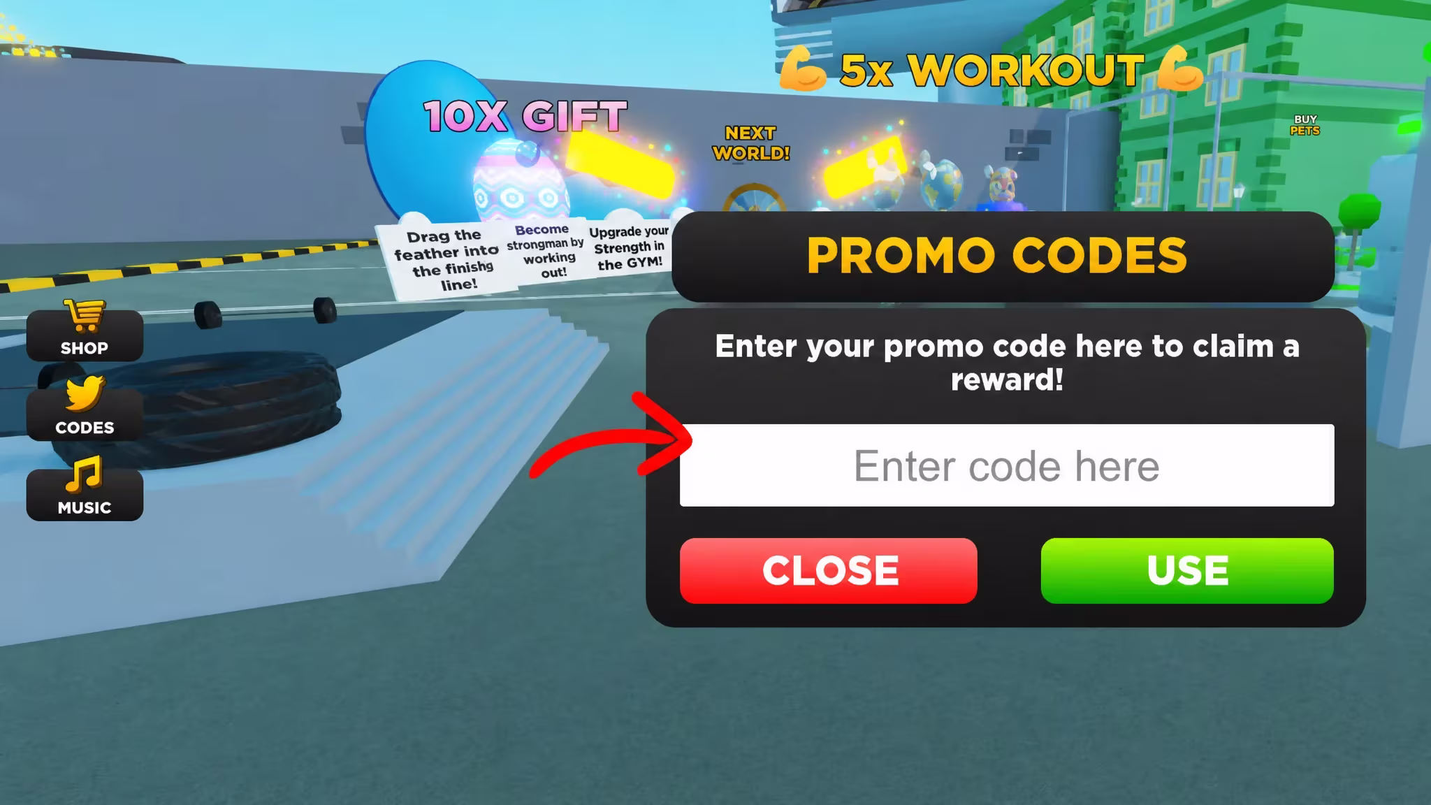 How to redeem codes in Strongman Simulator
