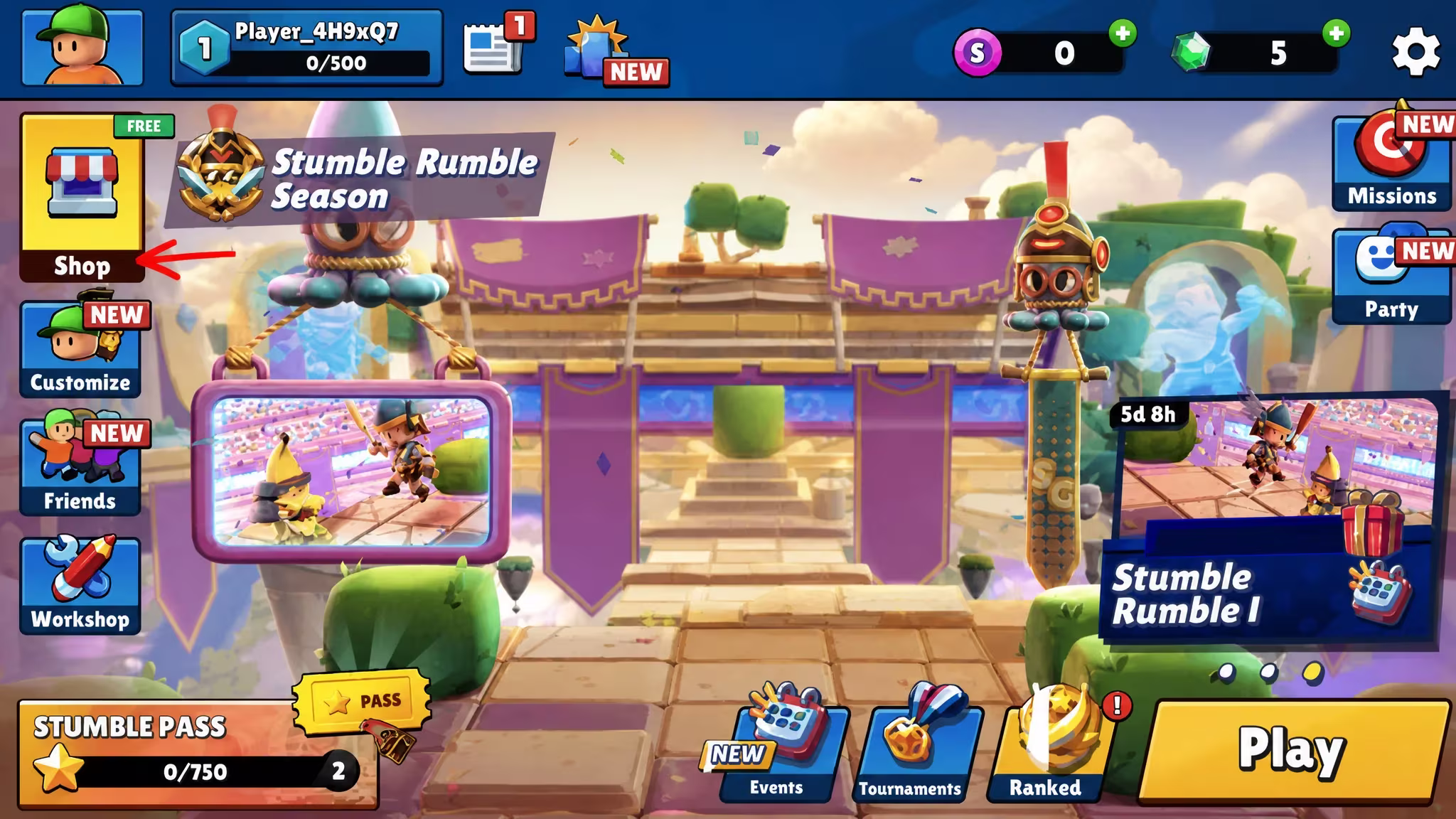 Click on Shop icon stumble guys codes