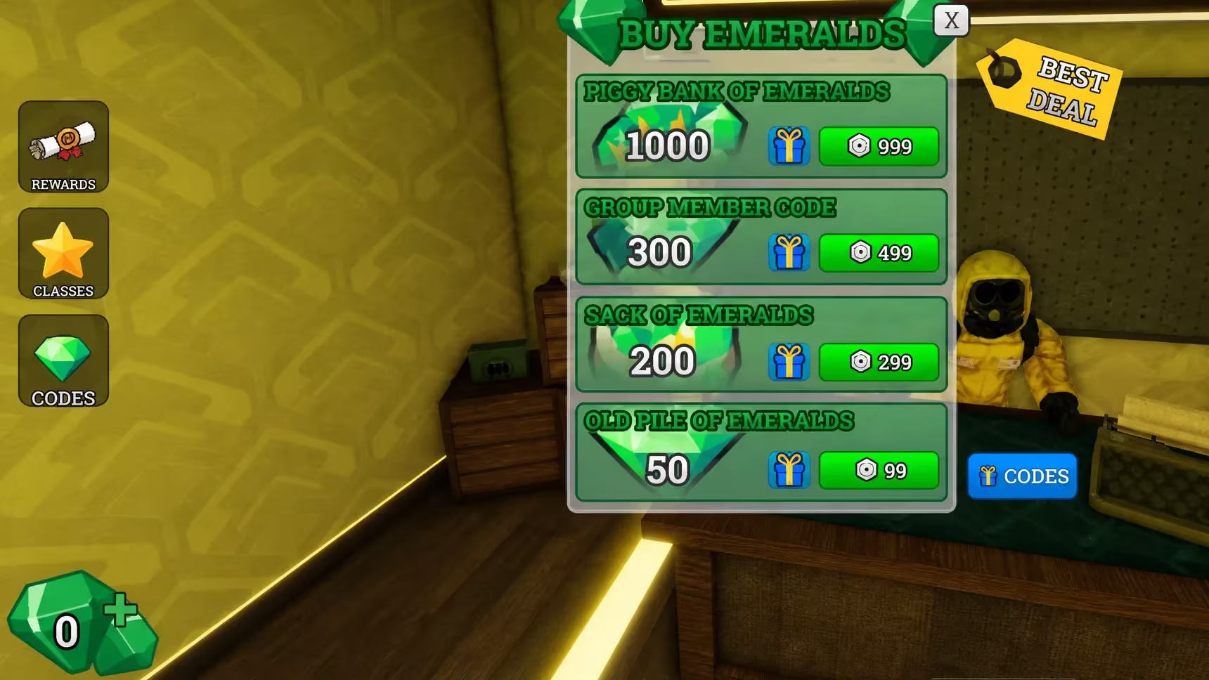 Survive the Backrooms codes: a redemption screen in front of yellow wallpaper