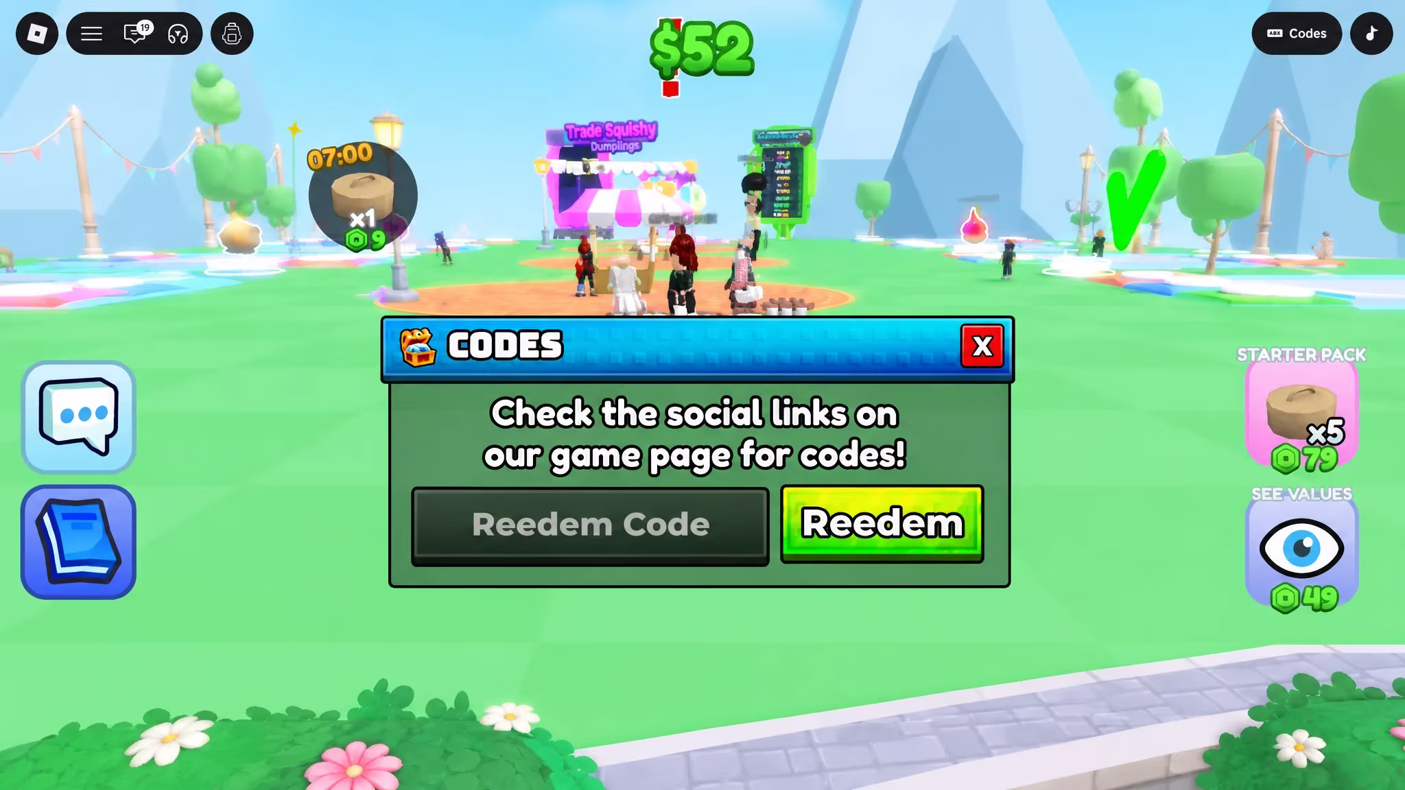 Trade Squishy Dumplings - the codes tab