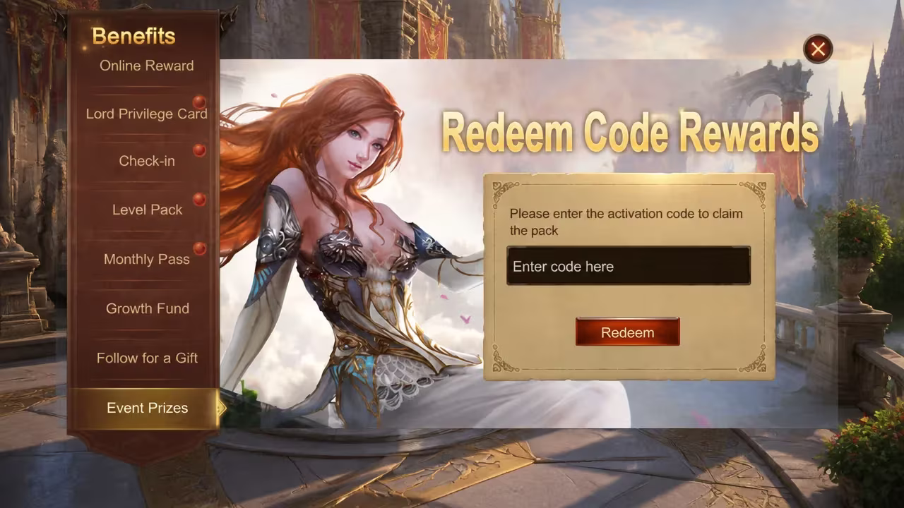 redeem codes screen