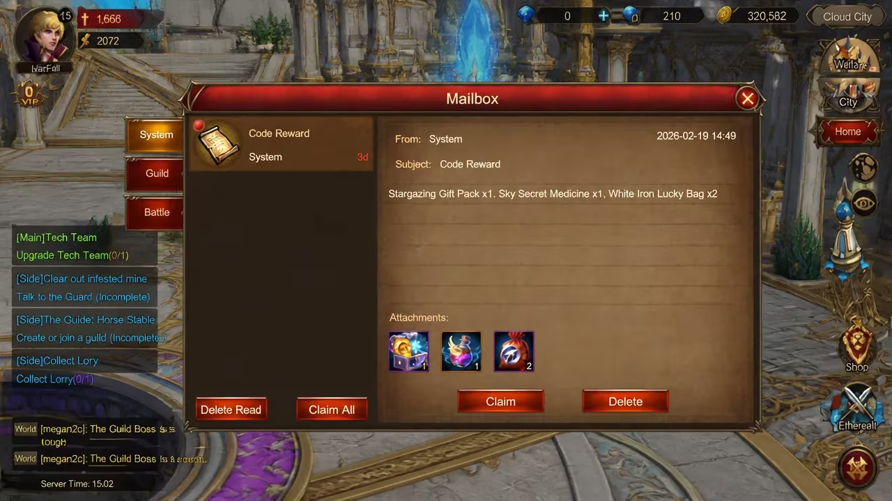 code rewards in mailbox