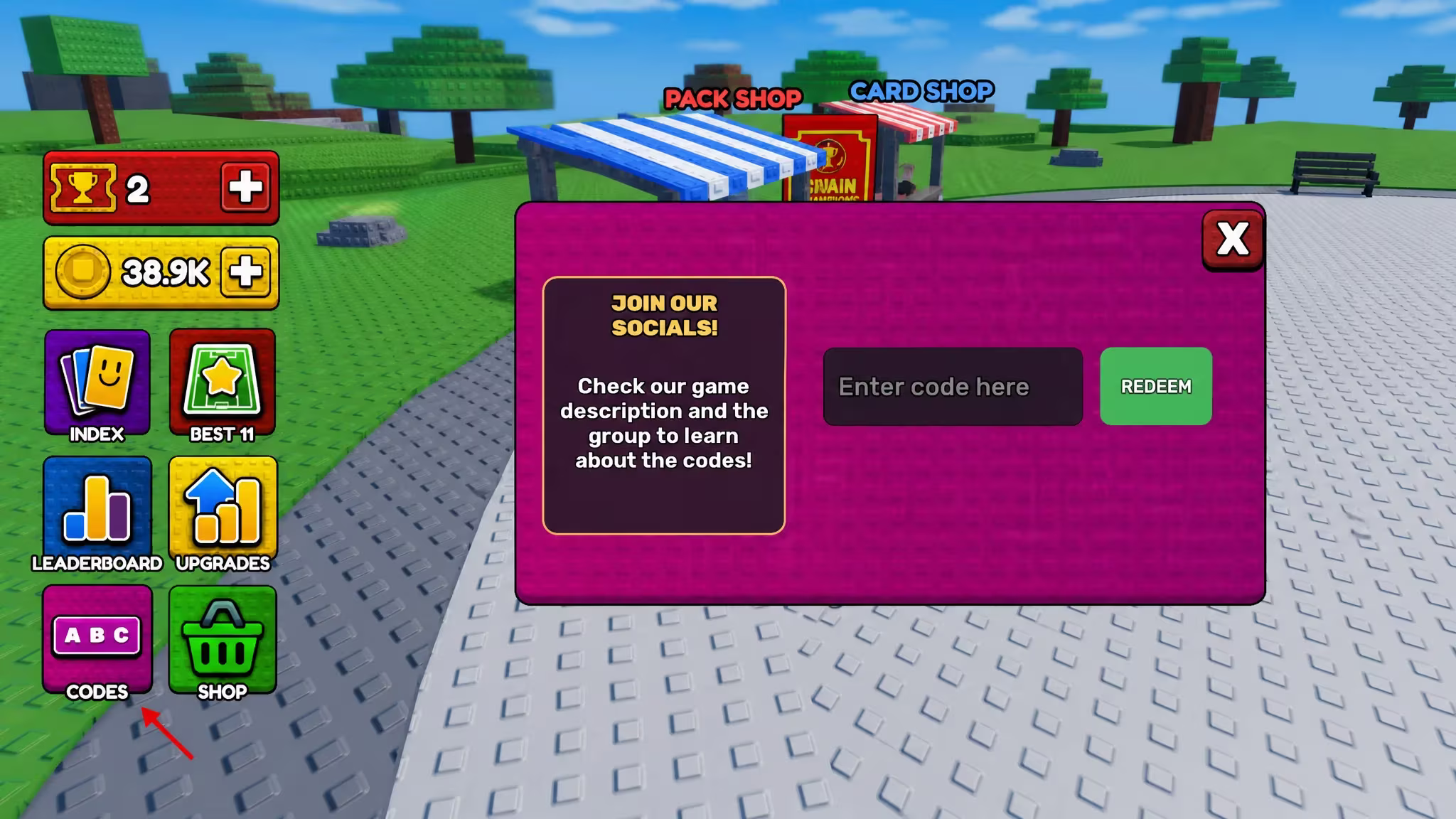Code entry box in Win a World Championship with a code typed in and the Redeem button visible
