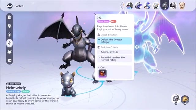 The Omega Infergon requirement for Helmwhelp's evolution