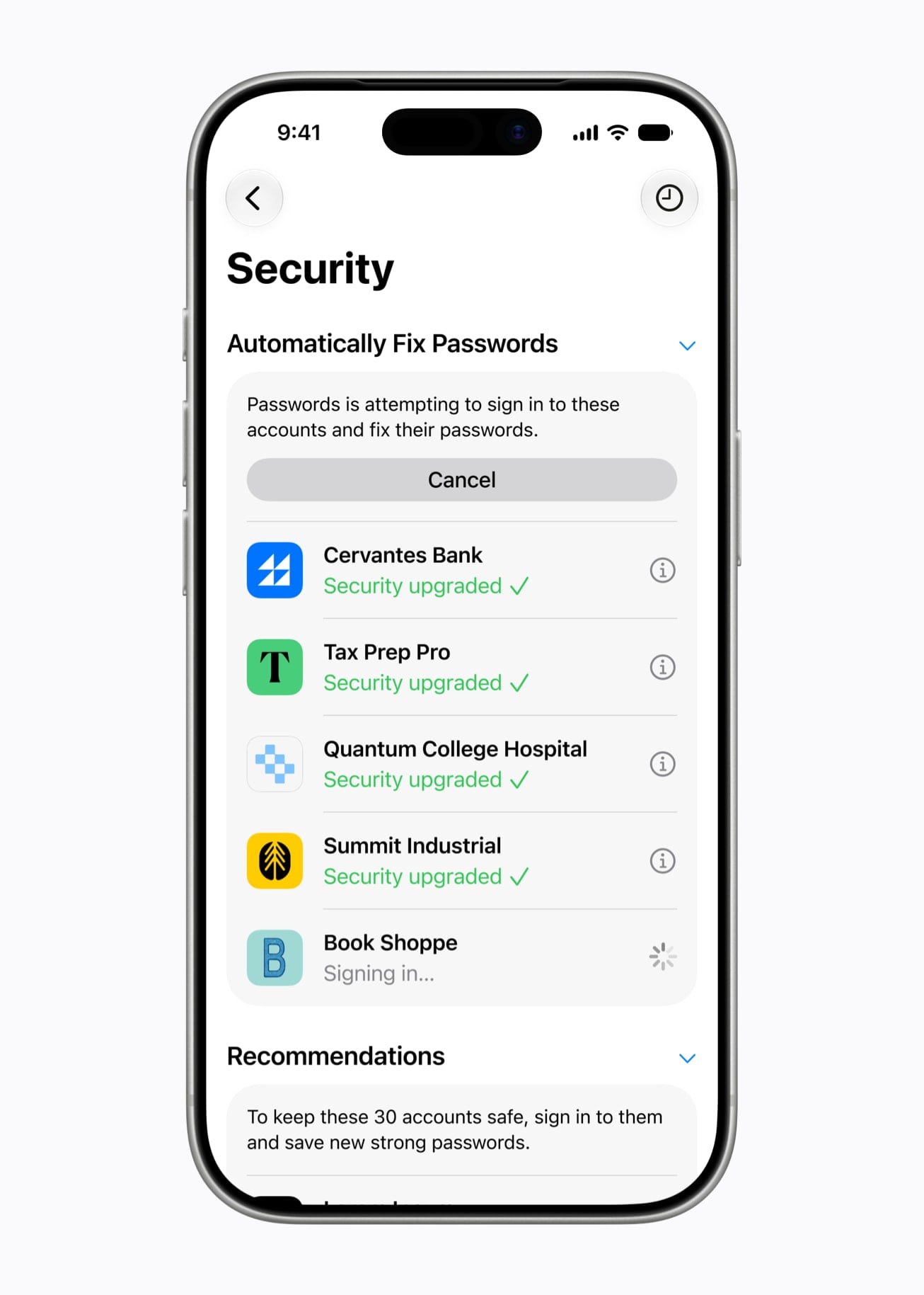 The Passwords app upgrading a weak password