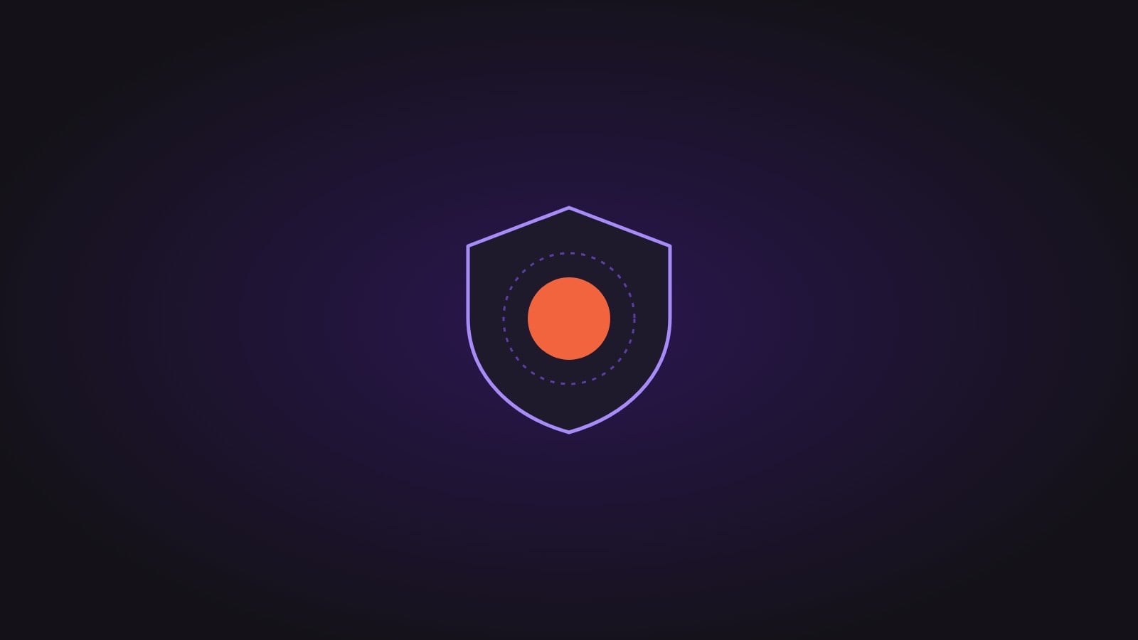 A dot inside a shield outline, on a dark purple background