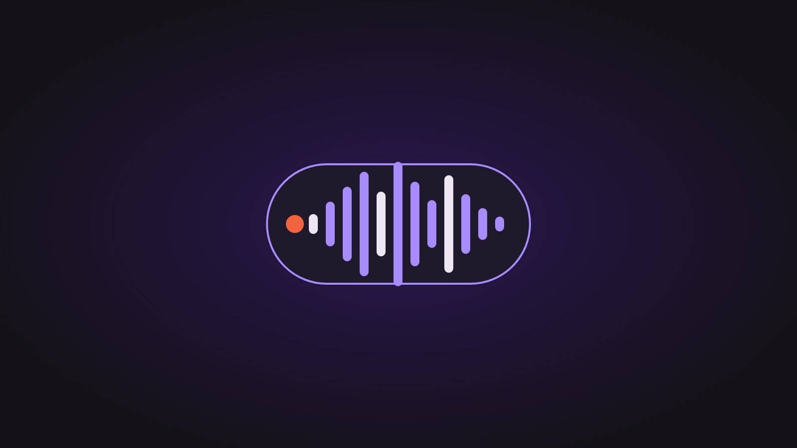 An audio waveform inside a rounded frame, on a dark purple background