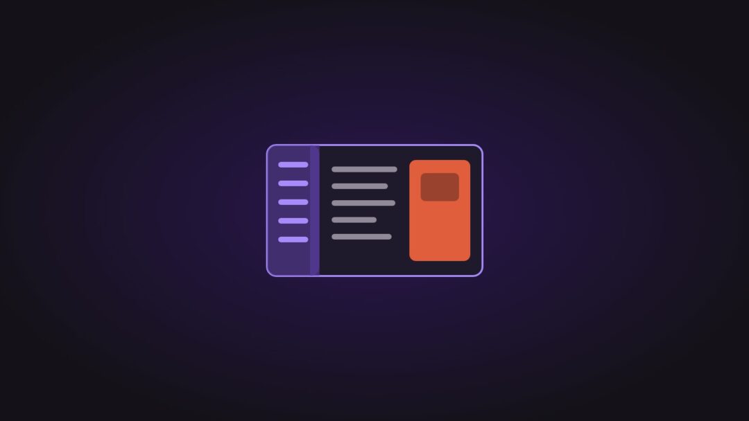 An app window with a sidebar and a side panel, on a dark purple background