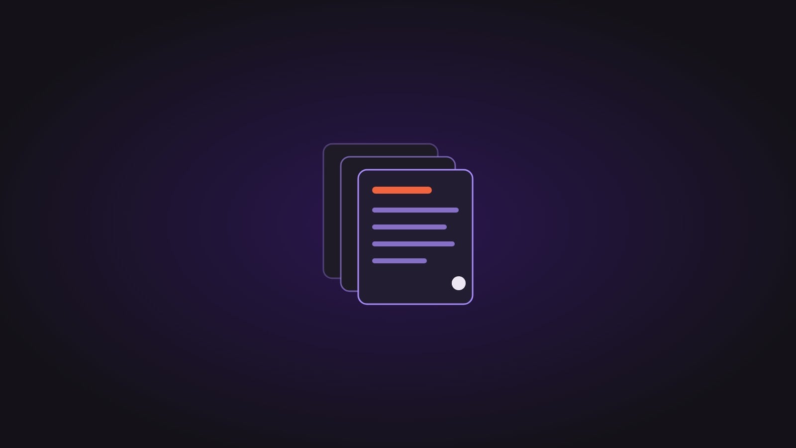 Three stacked document pages, on a dark purple background