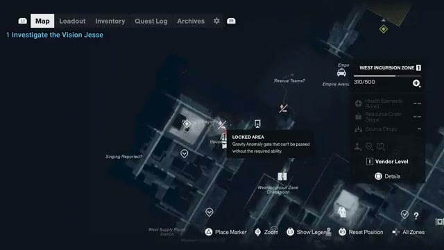 Locked Area gate and Parking Garage on the map