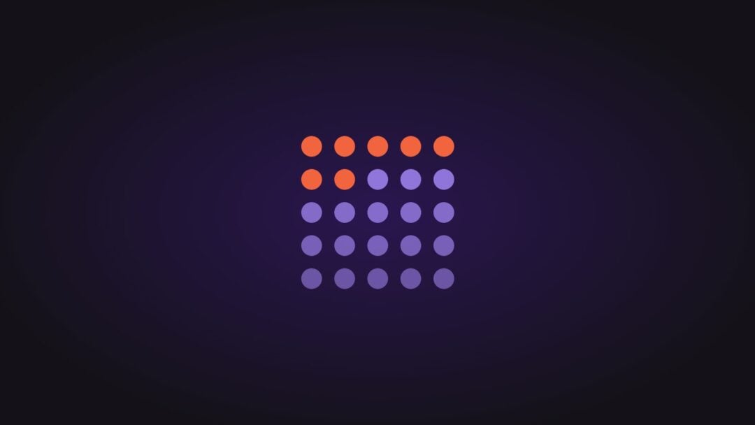 A grid of 25 dots, seven of them highlighted, on a dark purple background