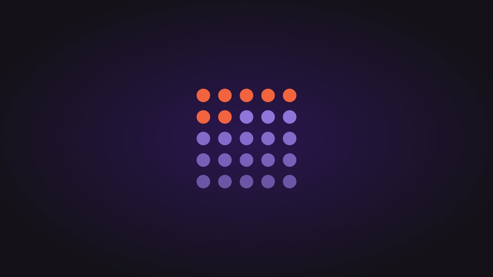 A grid of 25 dots, seven of them highlighted, on a dark purple background