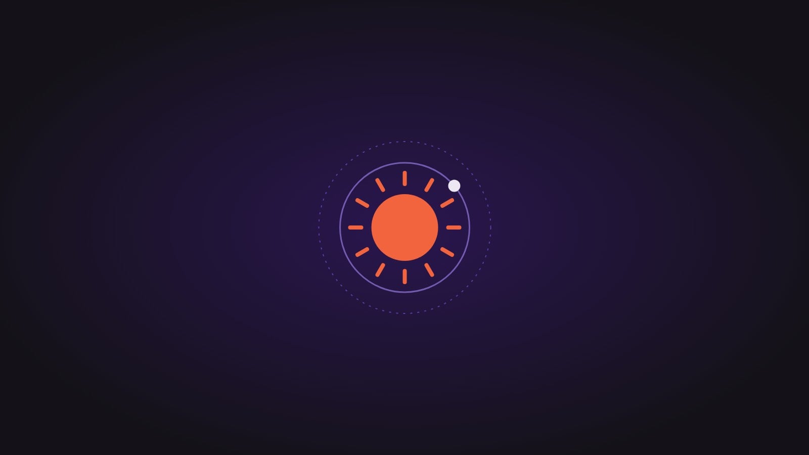 A stylised sun inside a ring, on a dark purple background