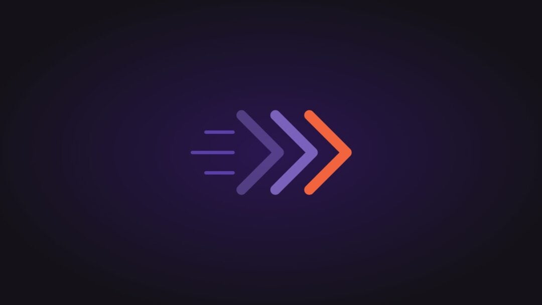 Three speed chevrons pointing right, on a dark purple background