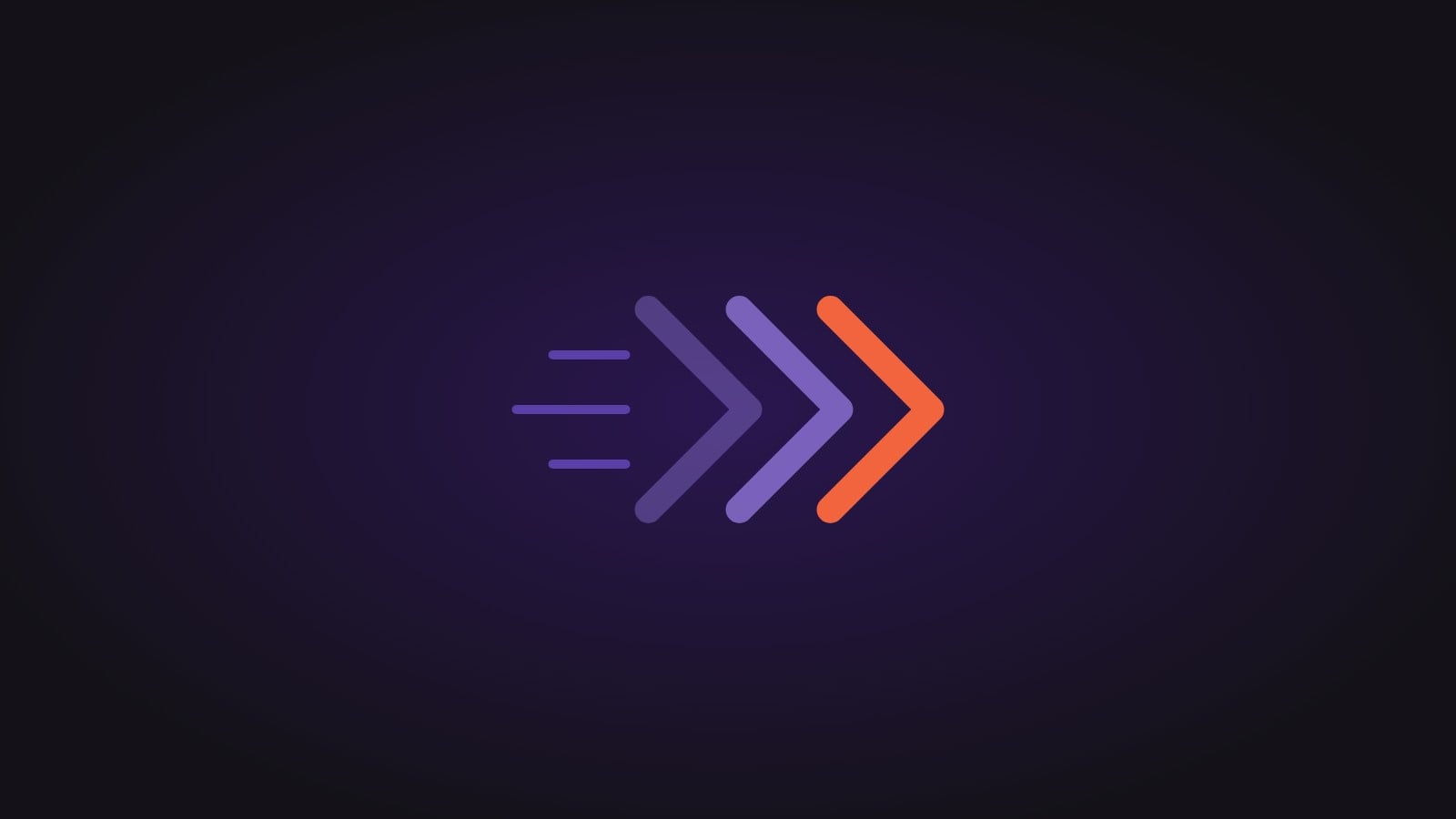 Three speed chevrons pointing right, on a dark purple background