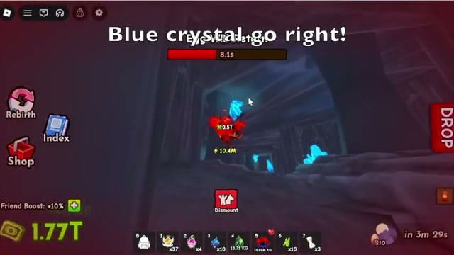Turn at the blue crystal
