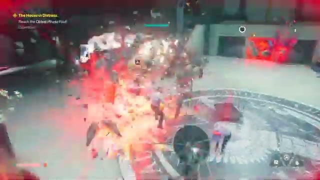 The atrium fight near the Federal Bureau of Control seal