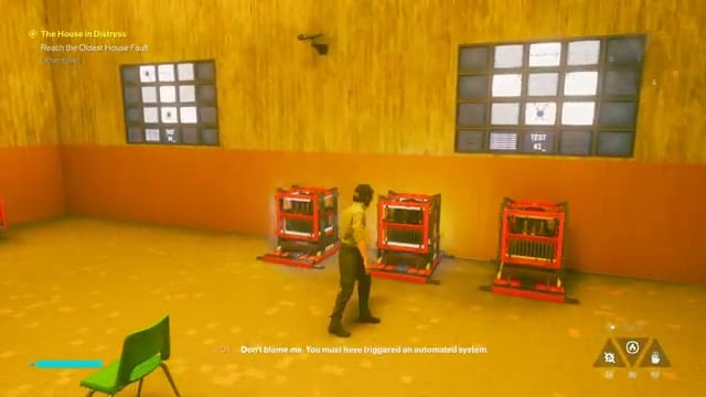 The electrokinesis room's wall grid and monitors