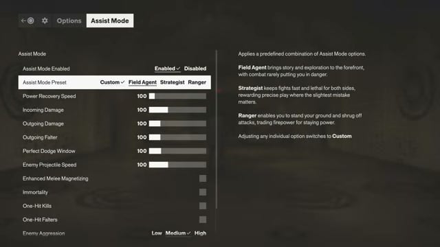 Assist Mode preset choices