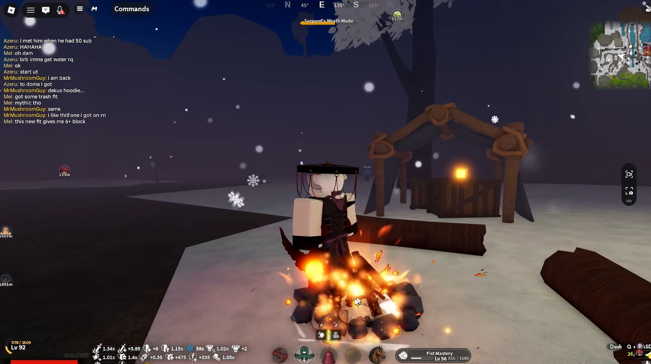 Campfires are positioned around the snowy region / YouTube - Mr. Mushroom Guy