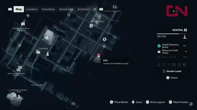 The Mysterious Dog marker in Central