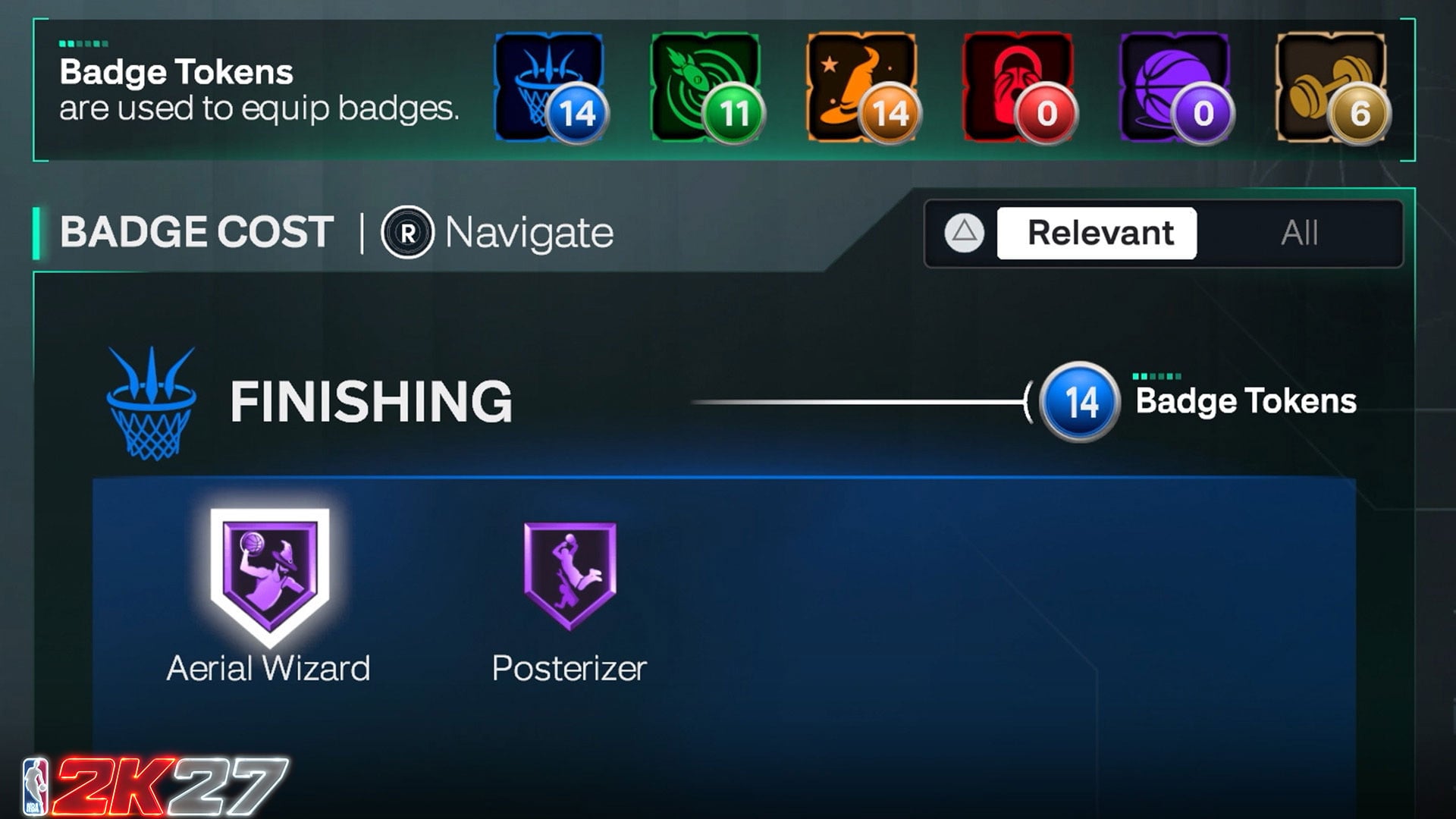 NBA 2K27 Badge Tokens menu