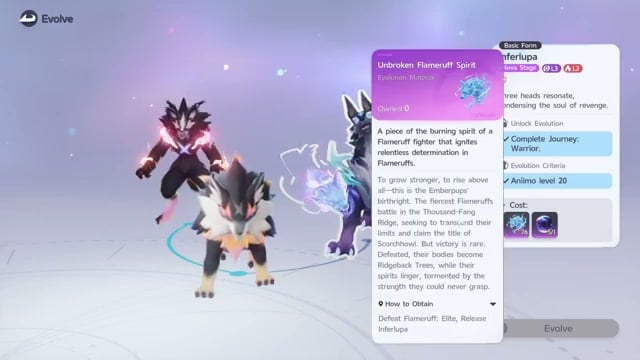 Evolve Emberpup into Flameruff