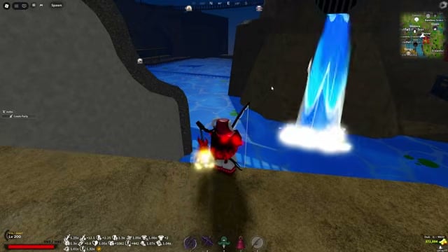 Climb opposite the waterspout