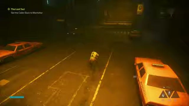 Return to the street and enter the left taxi