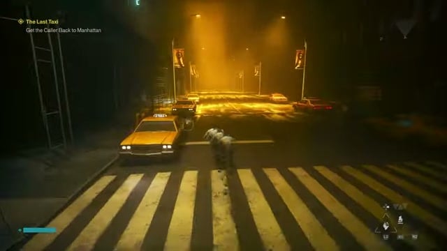 Enter the taxi beneath the scaffolding