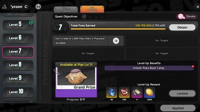 Complete the displayed level requirements