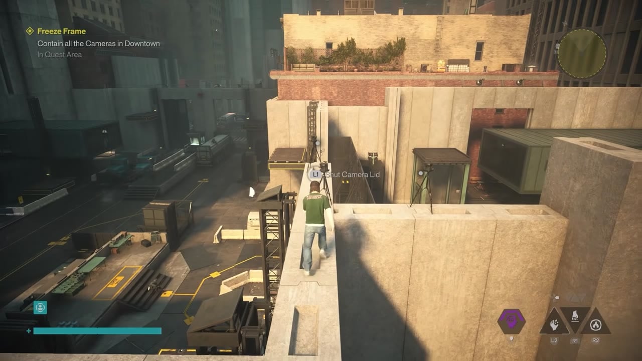 Shut Camera Lid prompt on third camera tripod on the concrete wall ledge