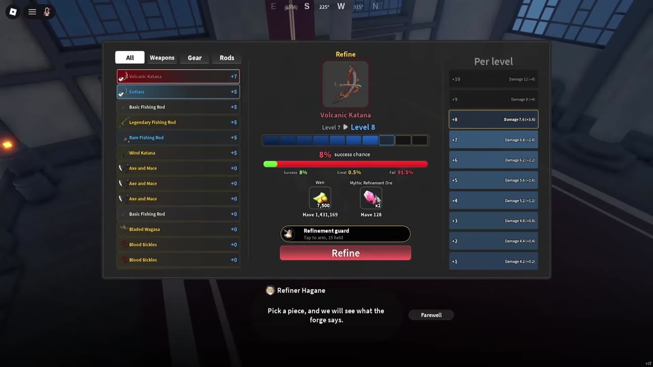 Refine button in weapon refinement menu
