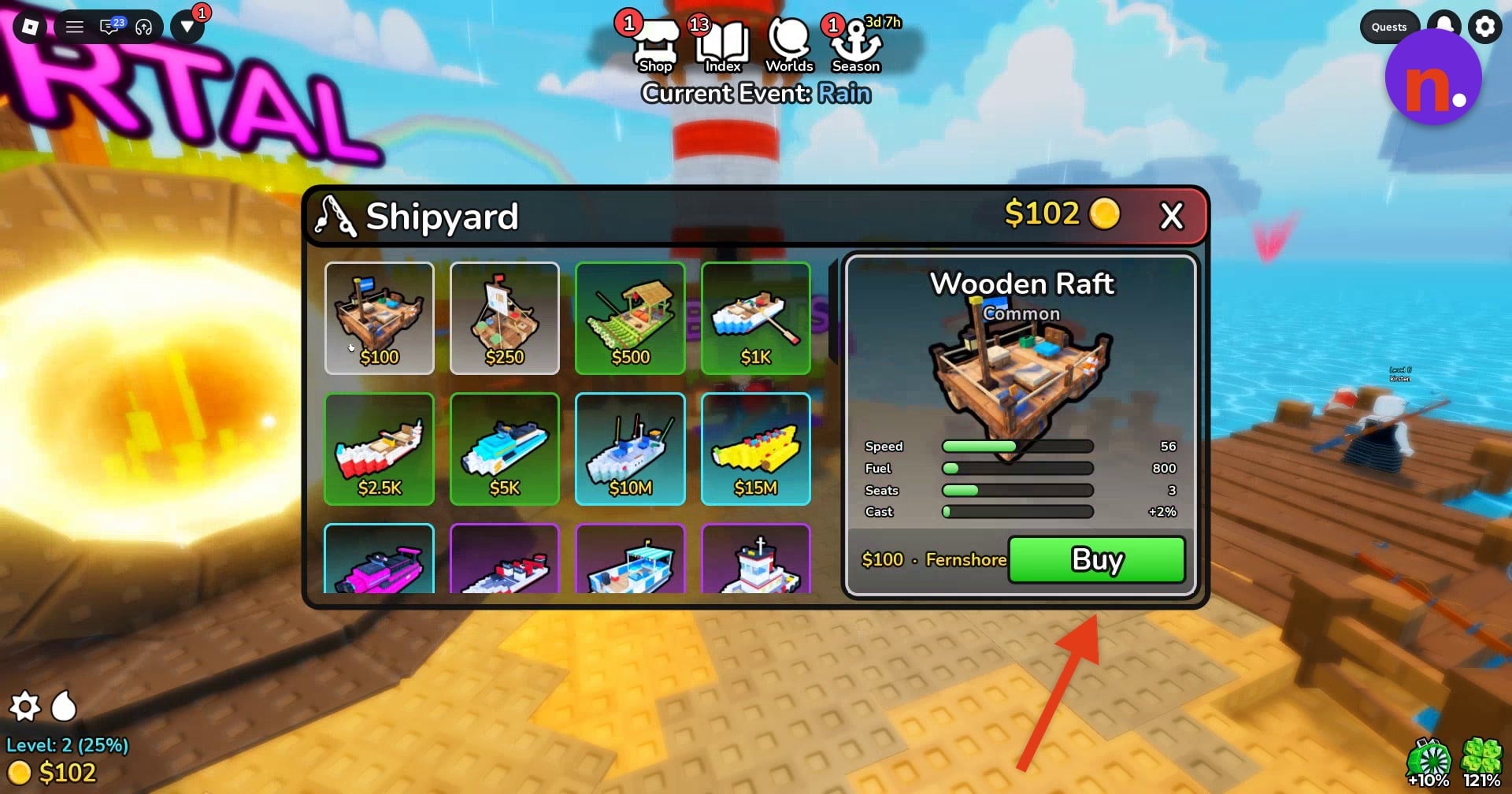 The Buy control for the selected boat