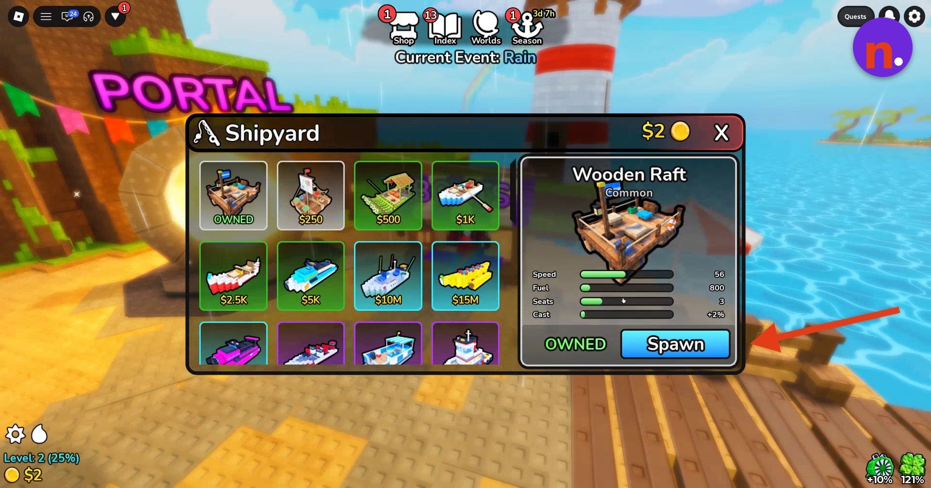 OWNED and Spawn show the raft is ready to summon