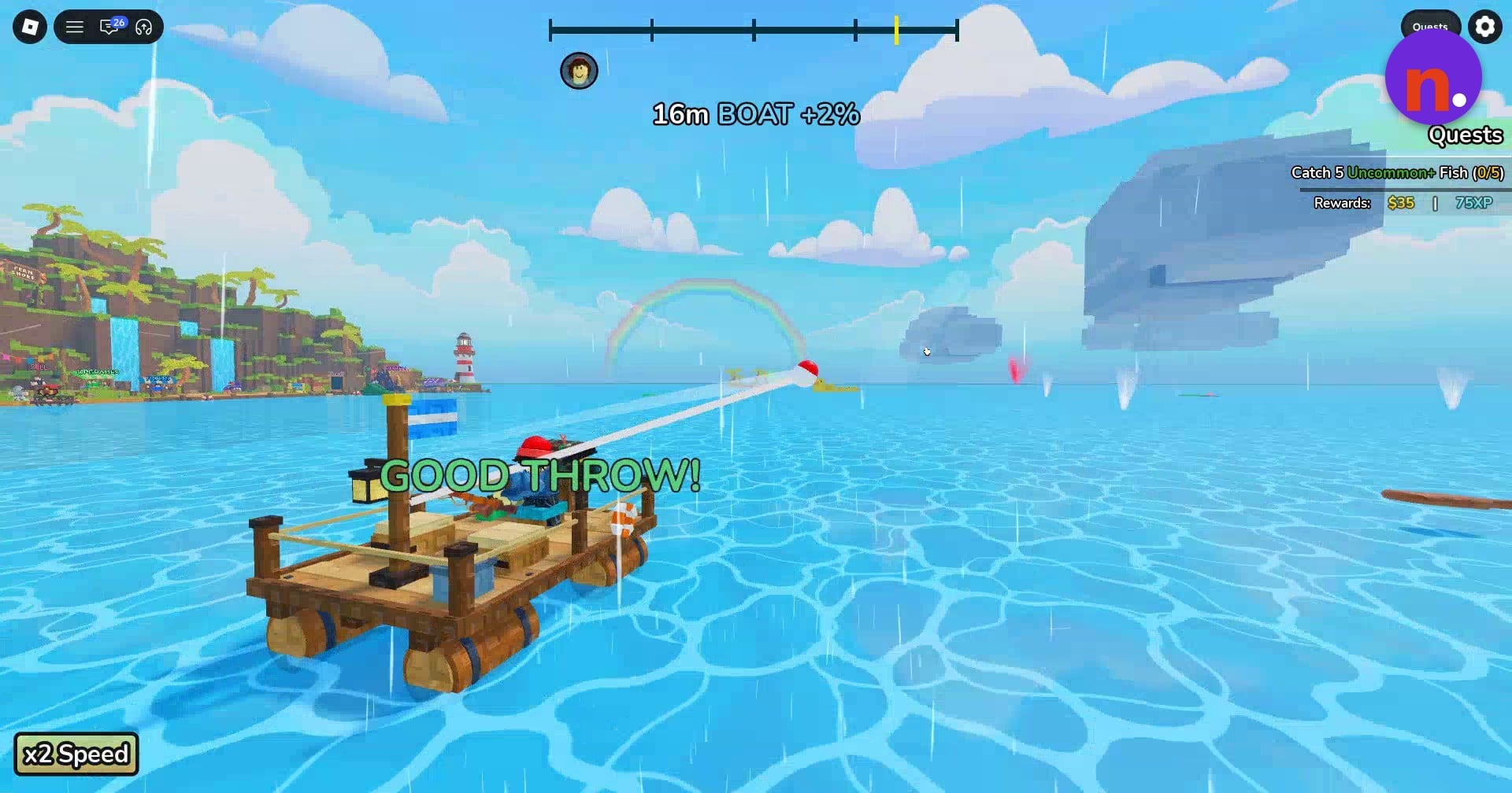 The boat bonus appears beside your cast