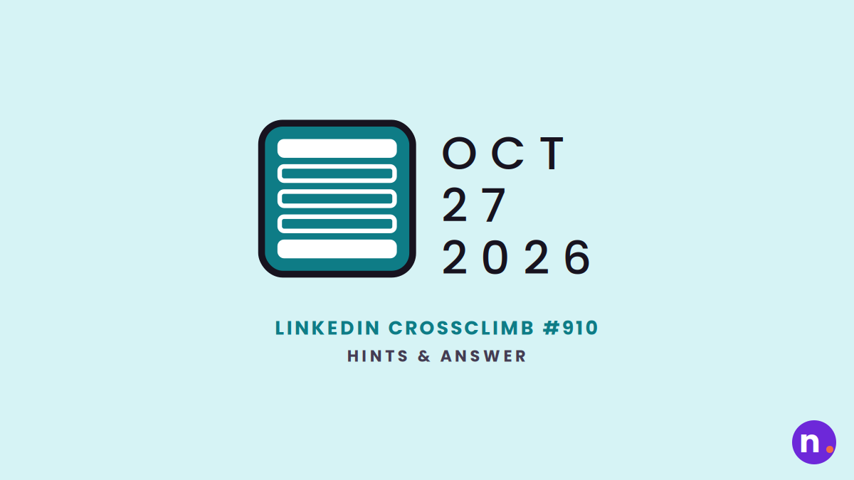Game icon and date for LinkedIn Crossclimb #910 Hints and Answers for October 27, 2026