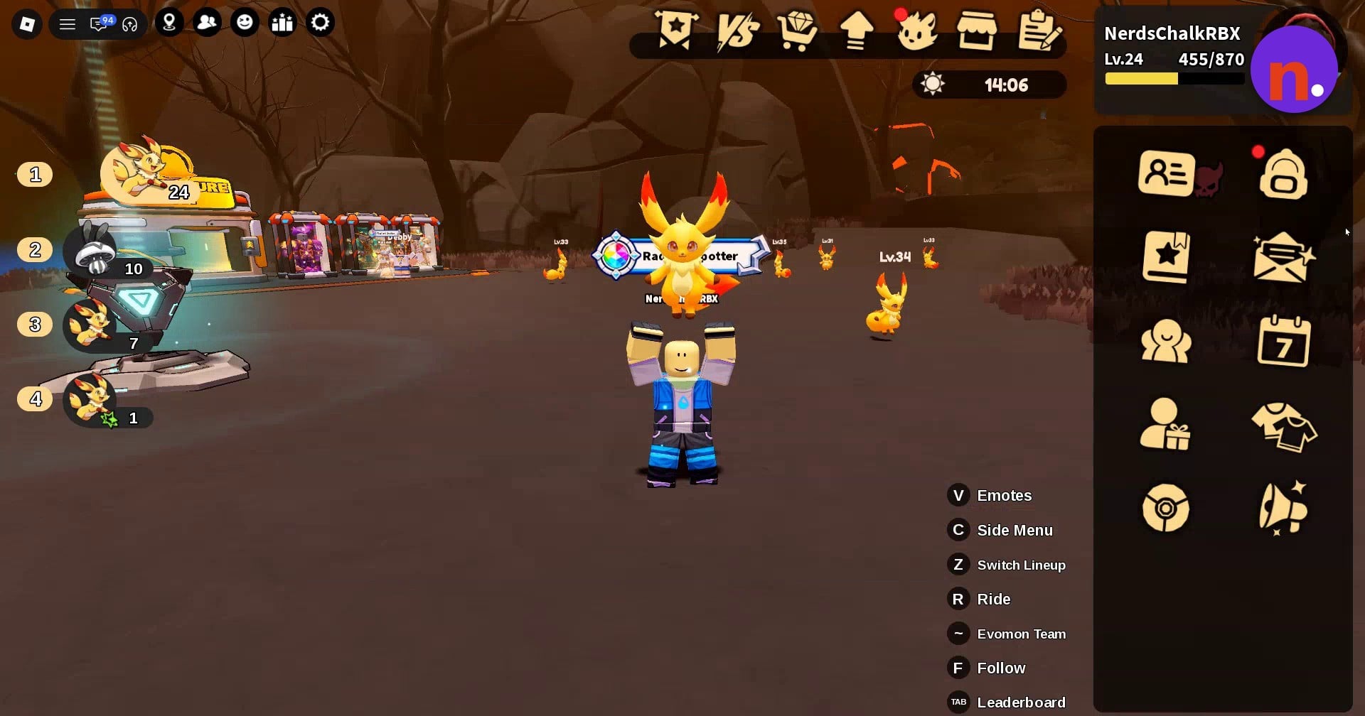 The expanded side menu on the right side of the screen
