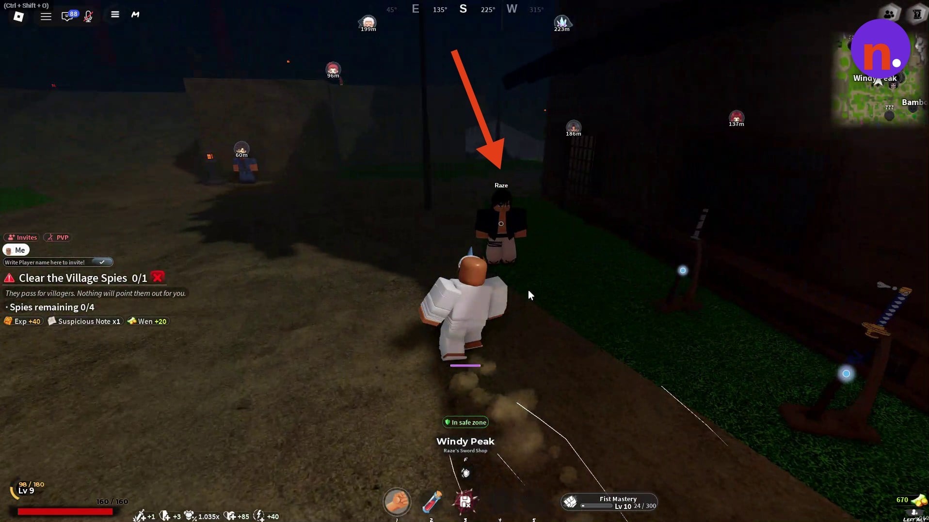 Raze outside his sword shop in Windy Peak