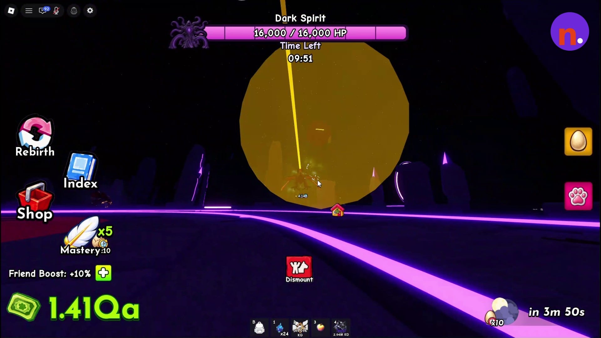 The boss health bar and remaining battle time