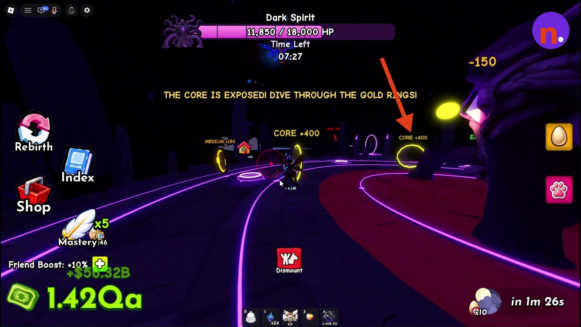 Gold rings during a core opening