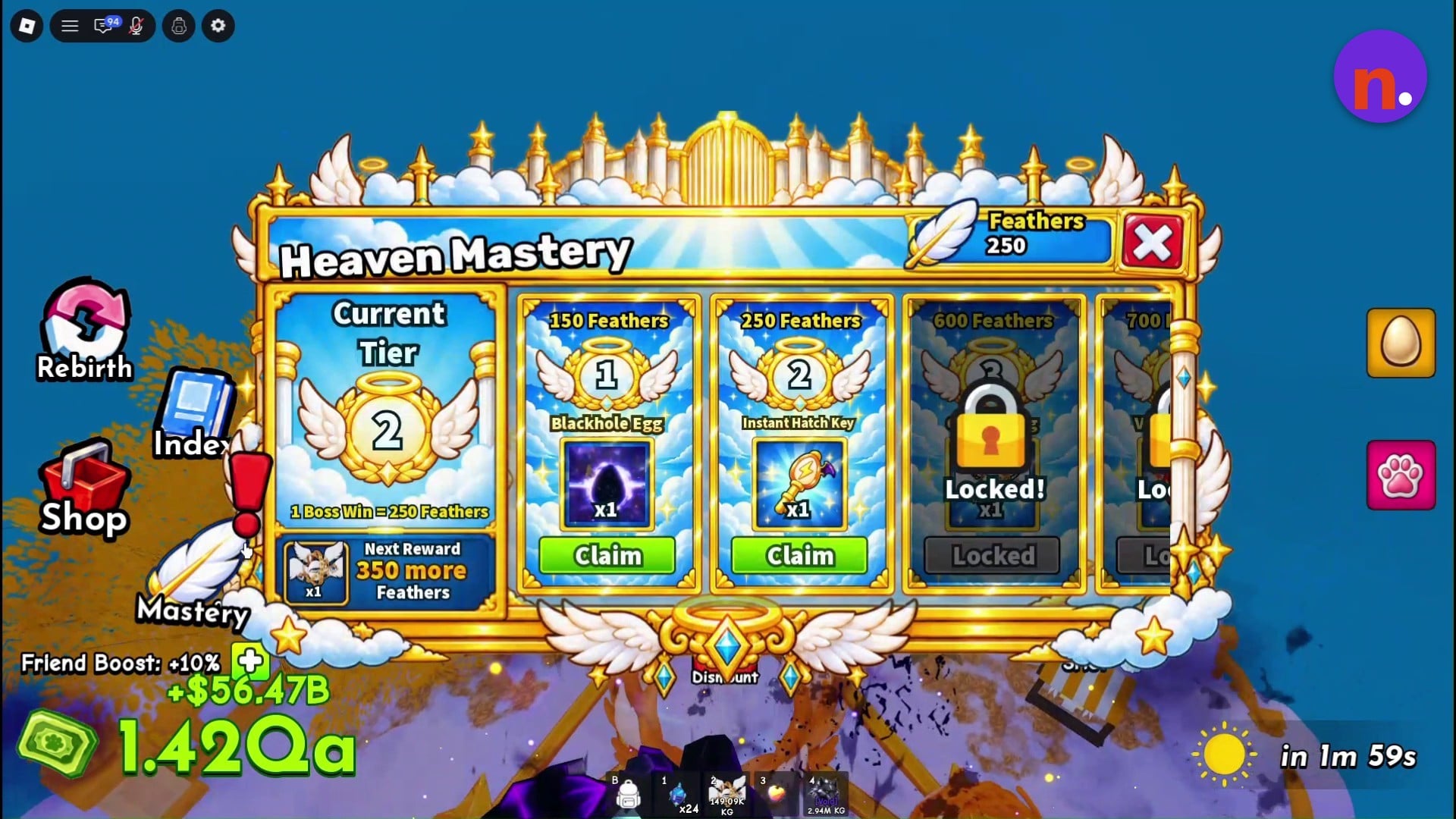 Claimable rewards in Heaven Mastery