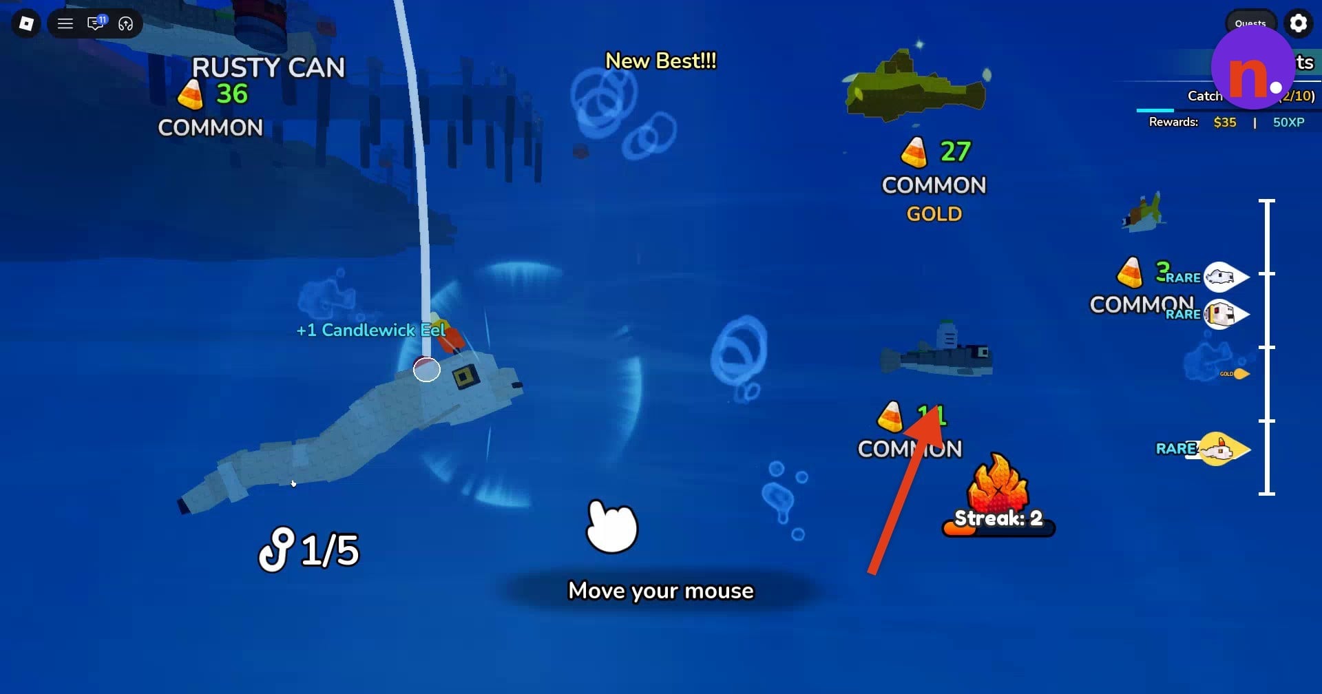 Steer the hook to catch a Candlewick Eel