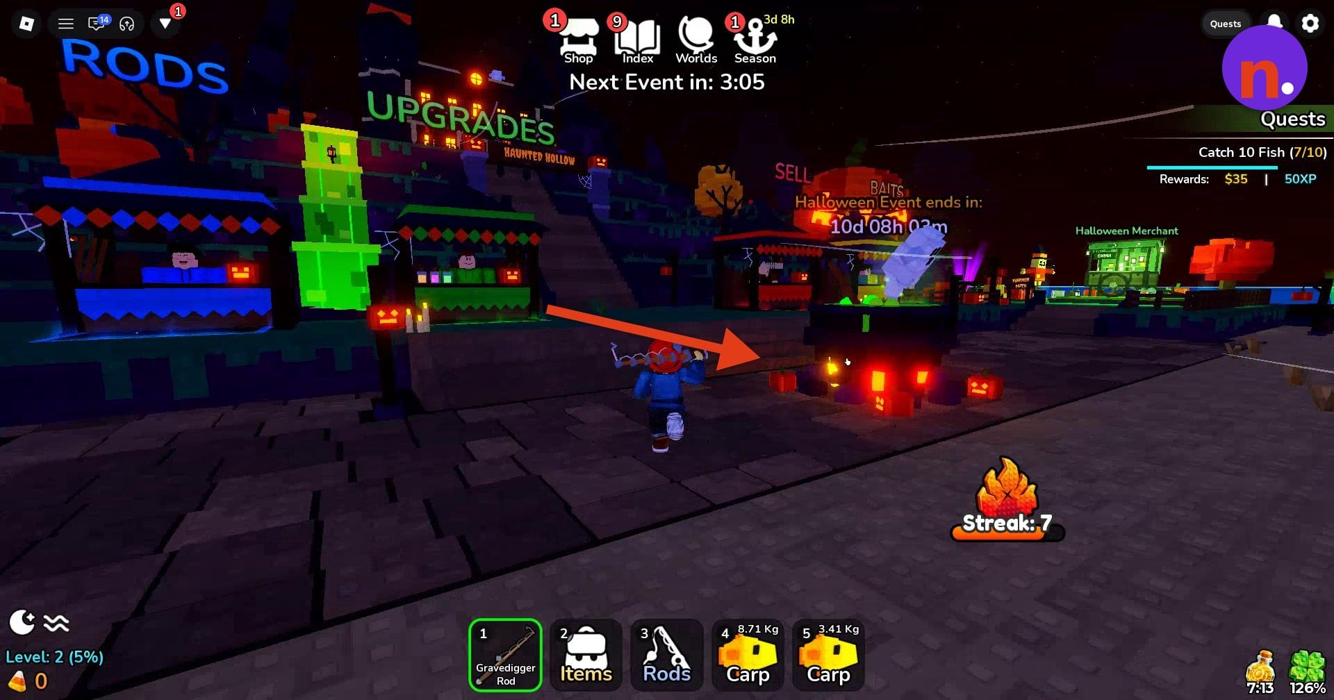 Find the cauldron and nearby merchants in Haunted Hollow