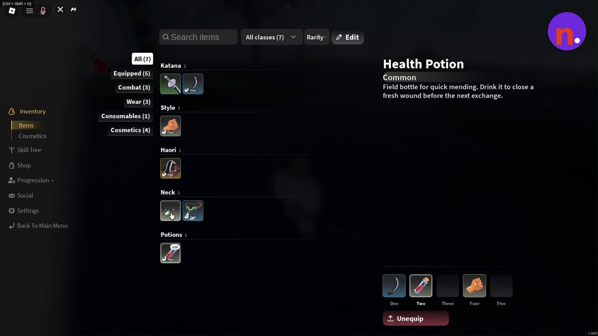 Find the Neck equipment category in your inventory