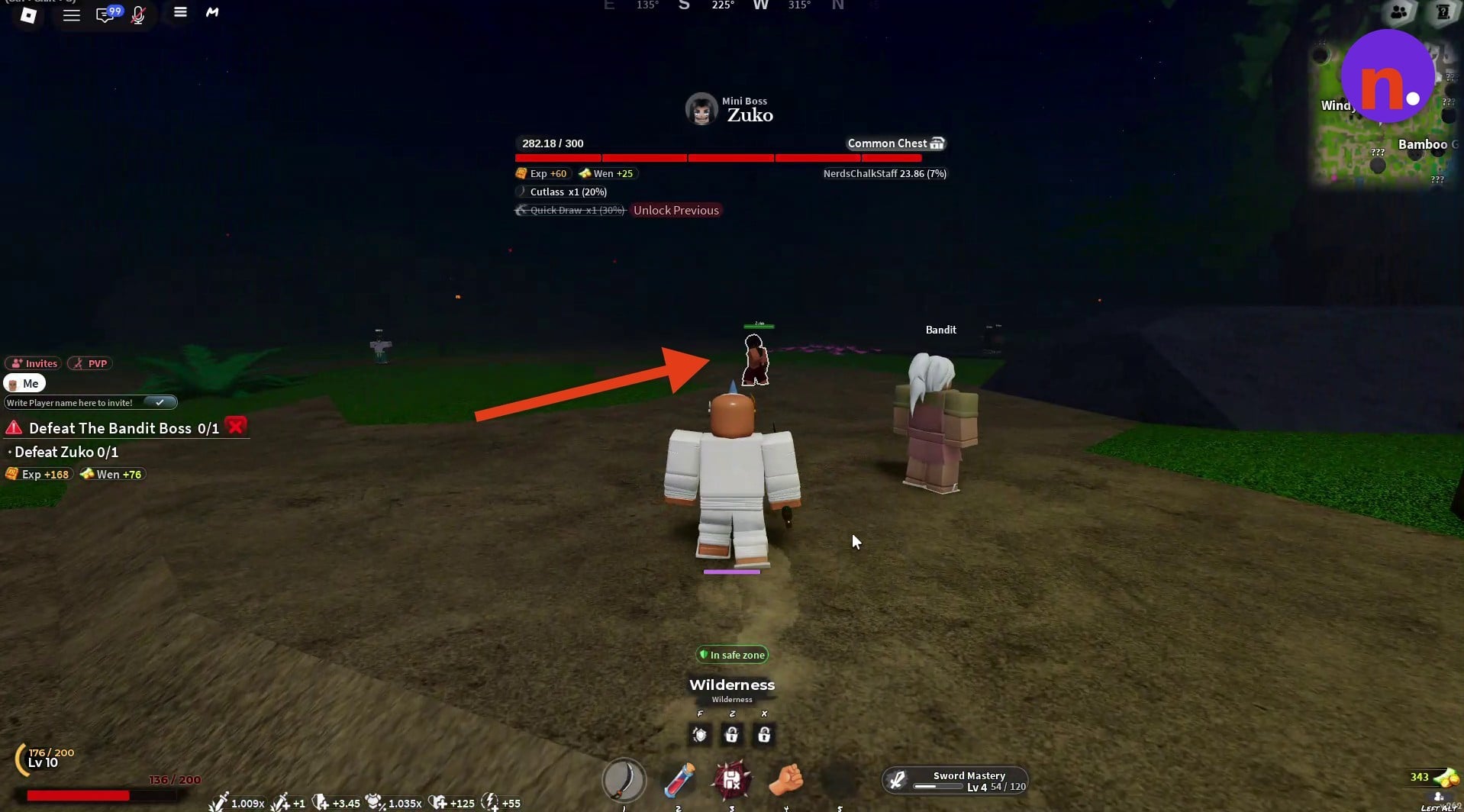 Zuko's name and health bar during the fight