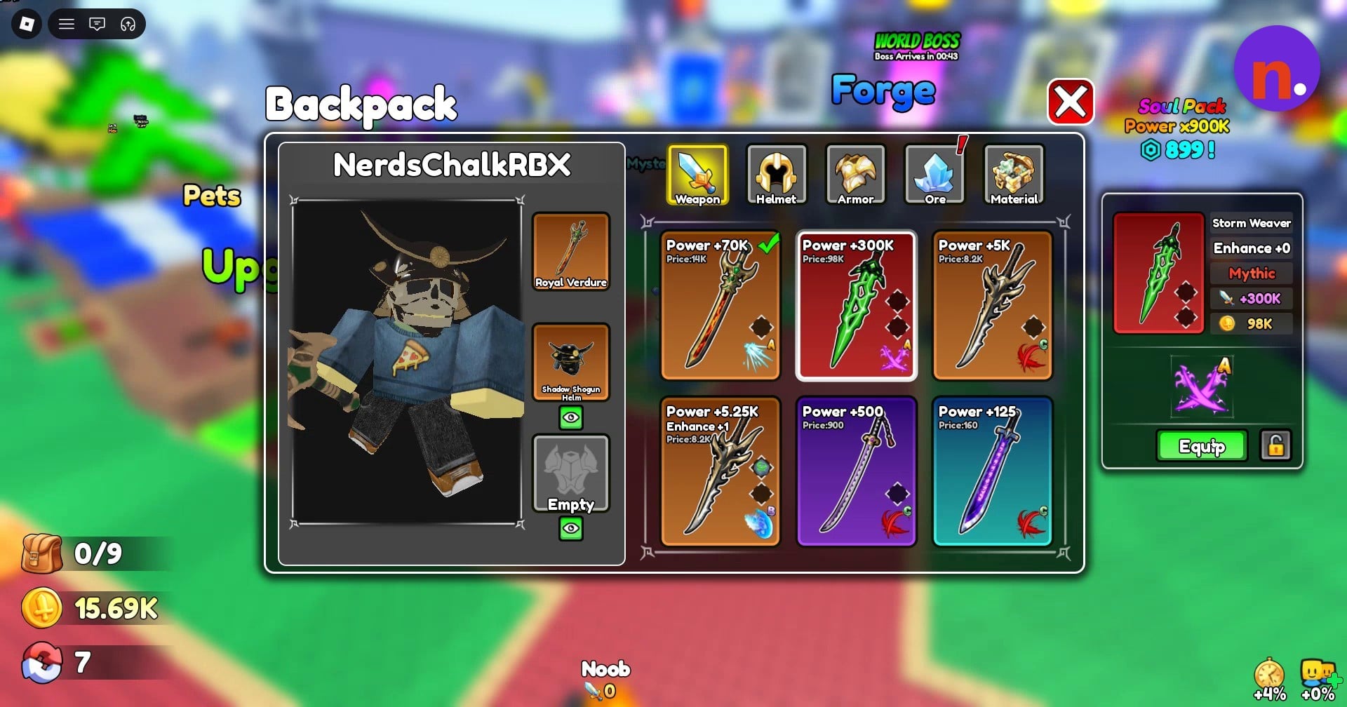 Storm Weaver selected in Backpack with the Equip button