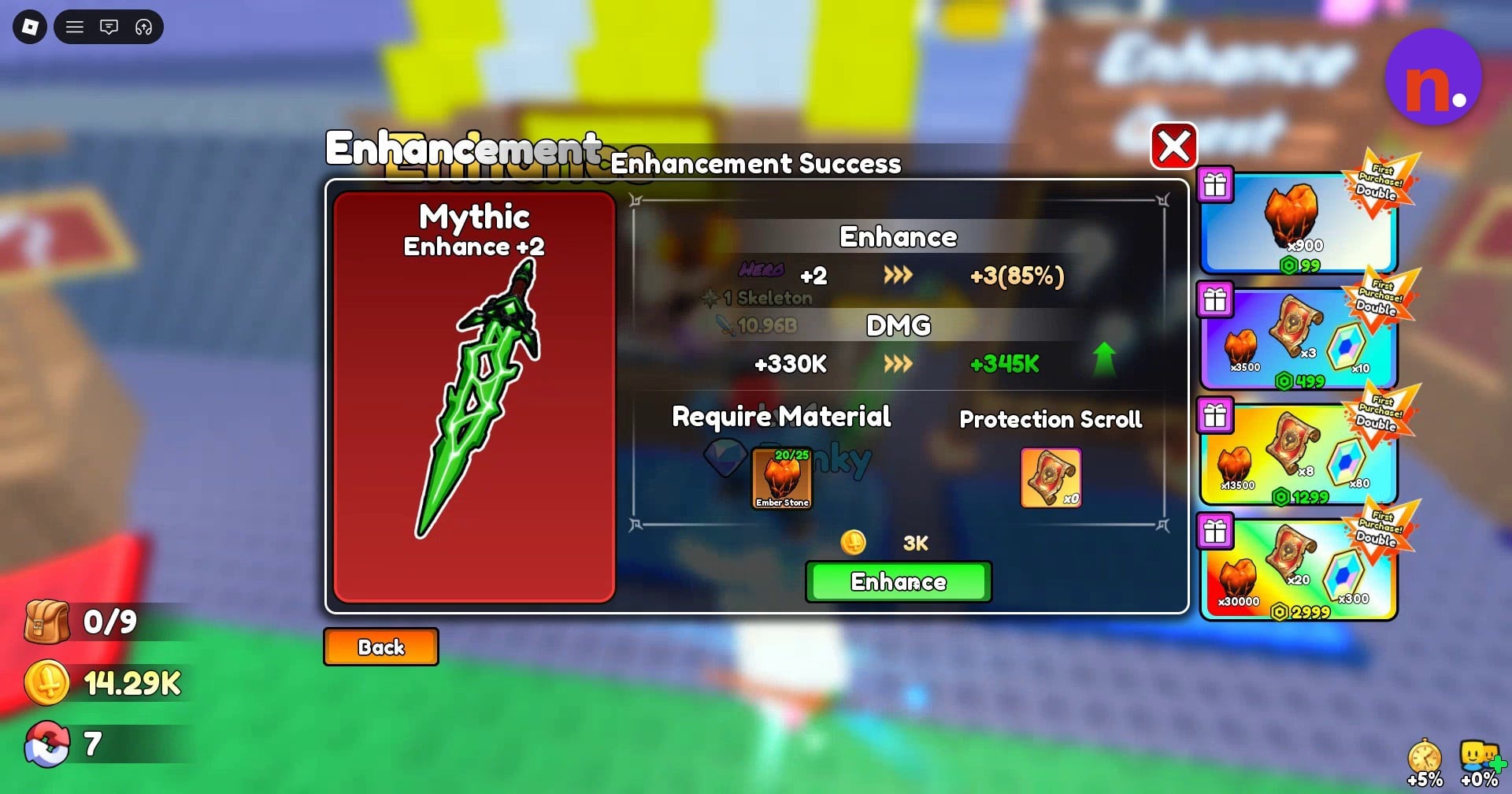The enhancement menu showing the upgrade toward +3