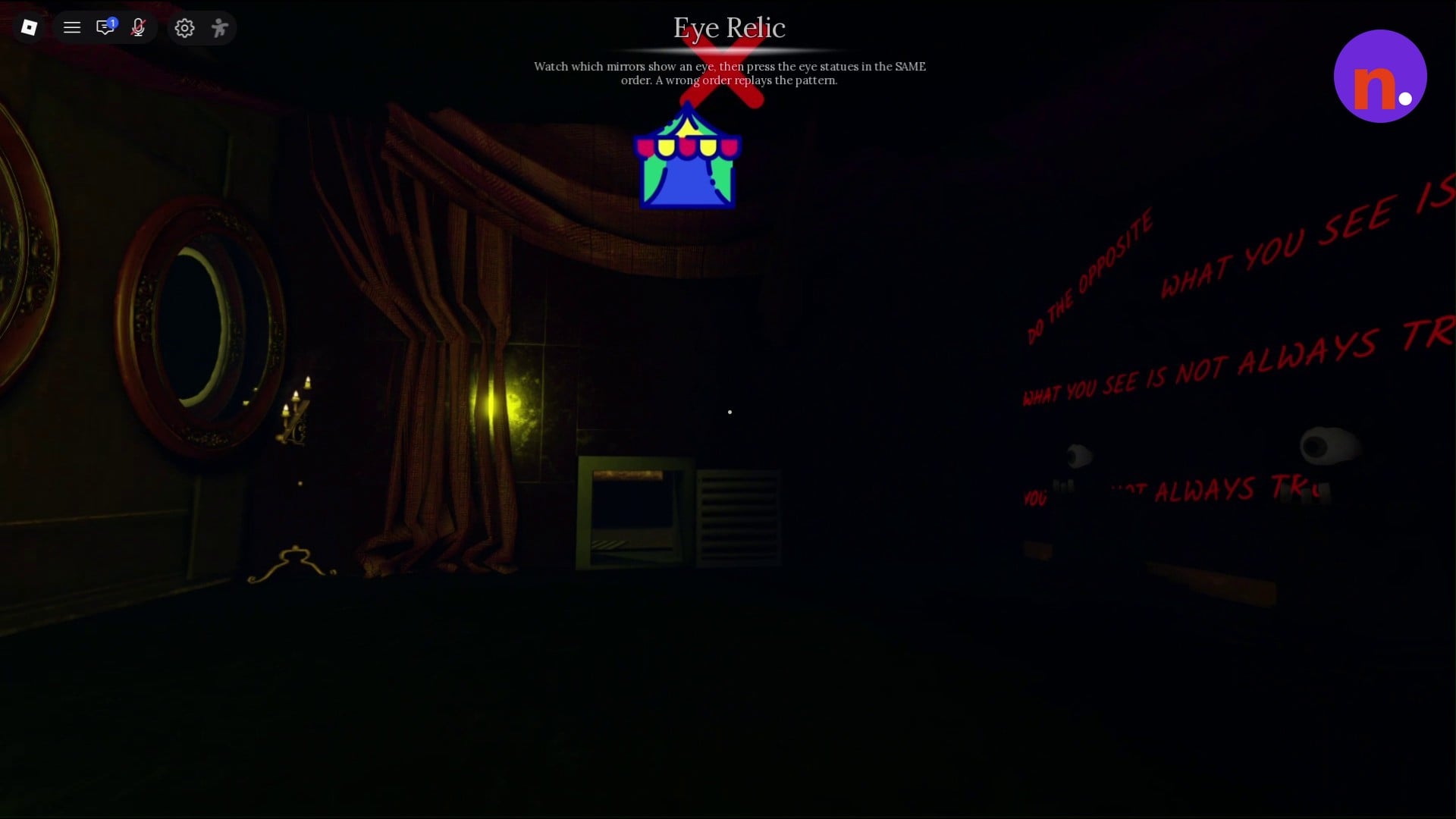 The Eye Relic instruction banner at the top of the screen